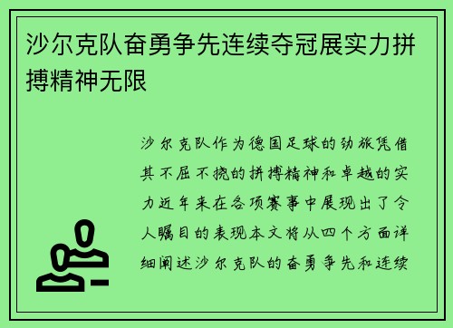 沙尔克队奋勇争先连续夺冠展实力拼搏精神无限